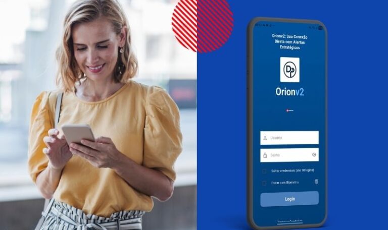 empreendedora utilizando Orion V2 no celular